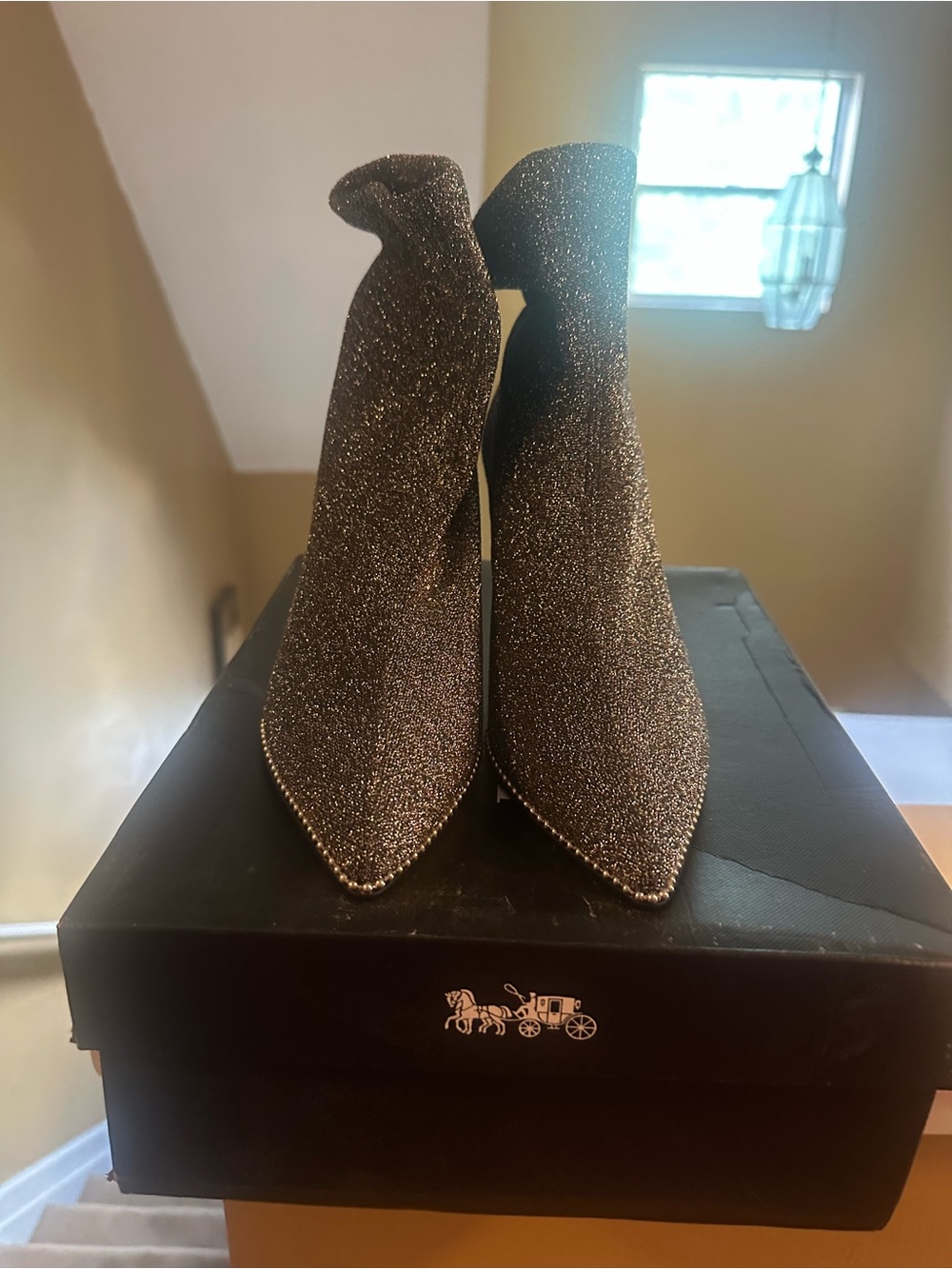 Coach Glitter Black and Silver Pointed Sock Booties